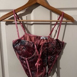 Fashion Nova Rose Pink Sequin Corset Bandeau